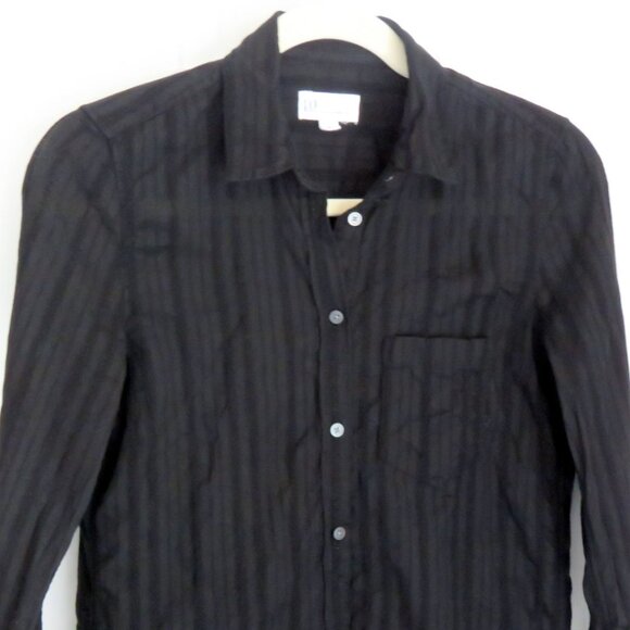 Gap Black Size XS Crinkle Fitted Boyfriend 100% Cotton Button Up Shirt Blouse XS - Picture 1 of 14